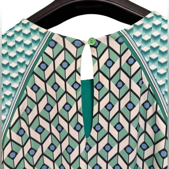 Hale Bob EUC Size M Pretty Blue Green Geometric Print Sleeveless Dress (0630) - Picture 8 of 12